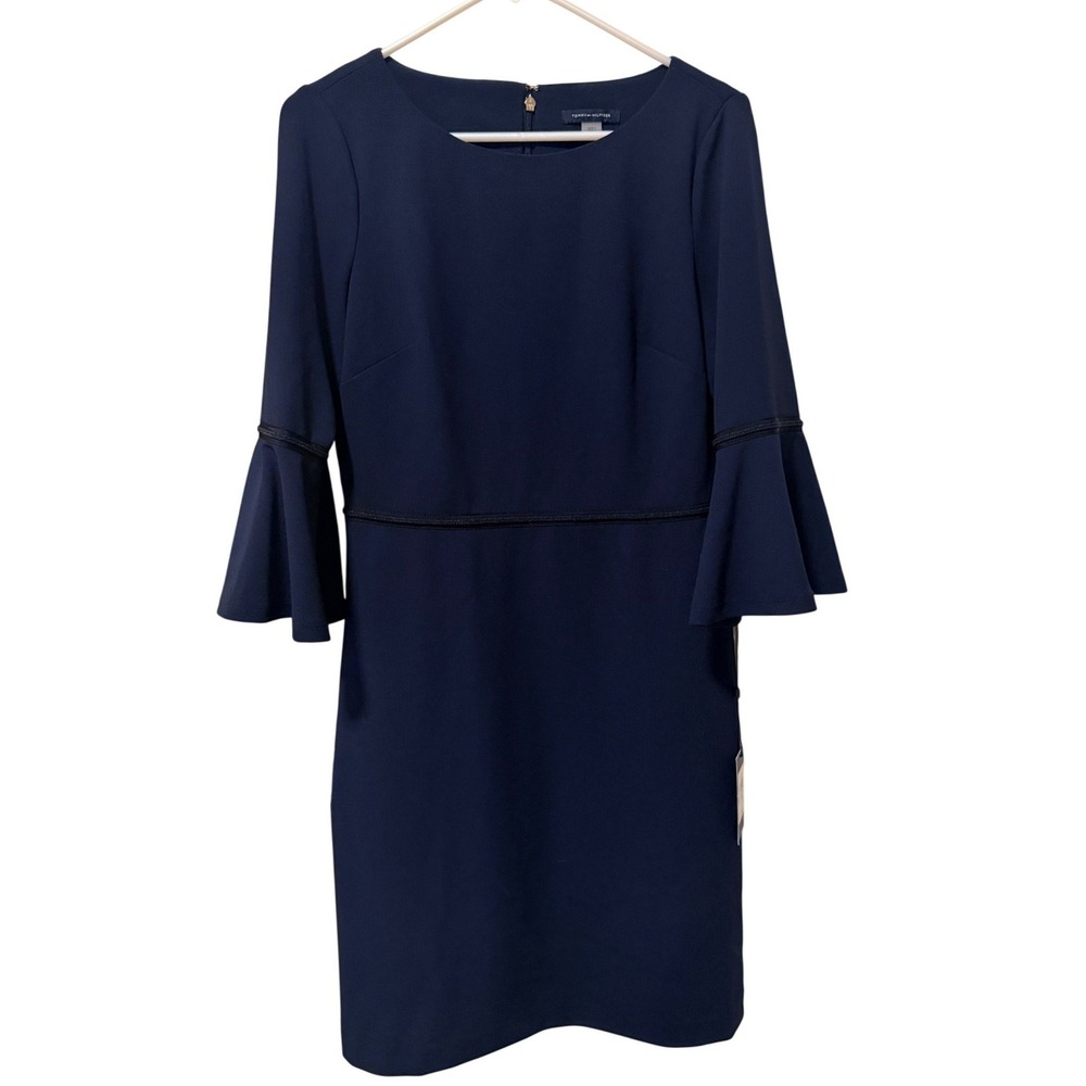 Tommy Hilfiger Navy Blue Bell Sleeve Sheath Dress Size 8 NWT